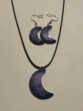Sparkling Purple Crescent Moon Necklace and Earring Set